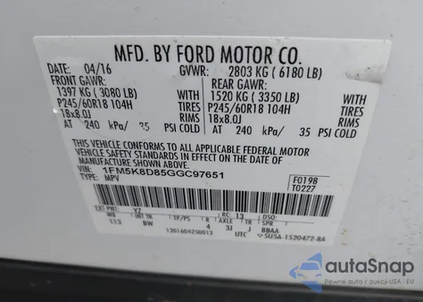 2016 Ford Explorer Xlt z USA, uszkodzony, nr VIN 1FM5K8D85GGC97651